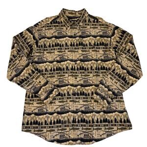 Woolrich Shirt Mens XL Tan Chamois Flannel Button Up Long Sleeve Outdoor Fishing